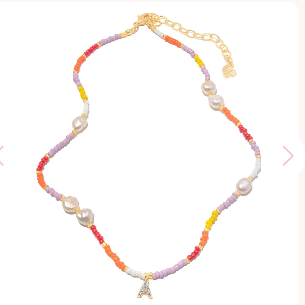 Frasier Sterling Custom Golden Hour Choker Letter M, Pearl Multi Color Beads New
